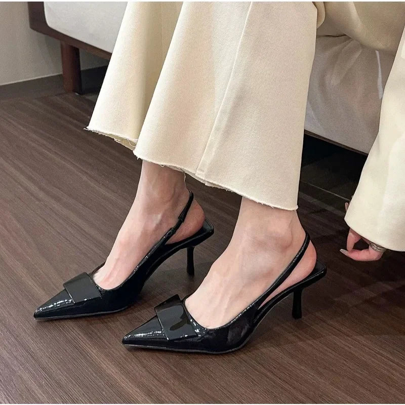 Fashion Square Buckle Pointed Toe Sandals Pumps for Women Temperament New Summer Desiger Slingback High Heels Shoes Office Dress Secondary image