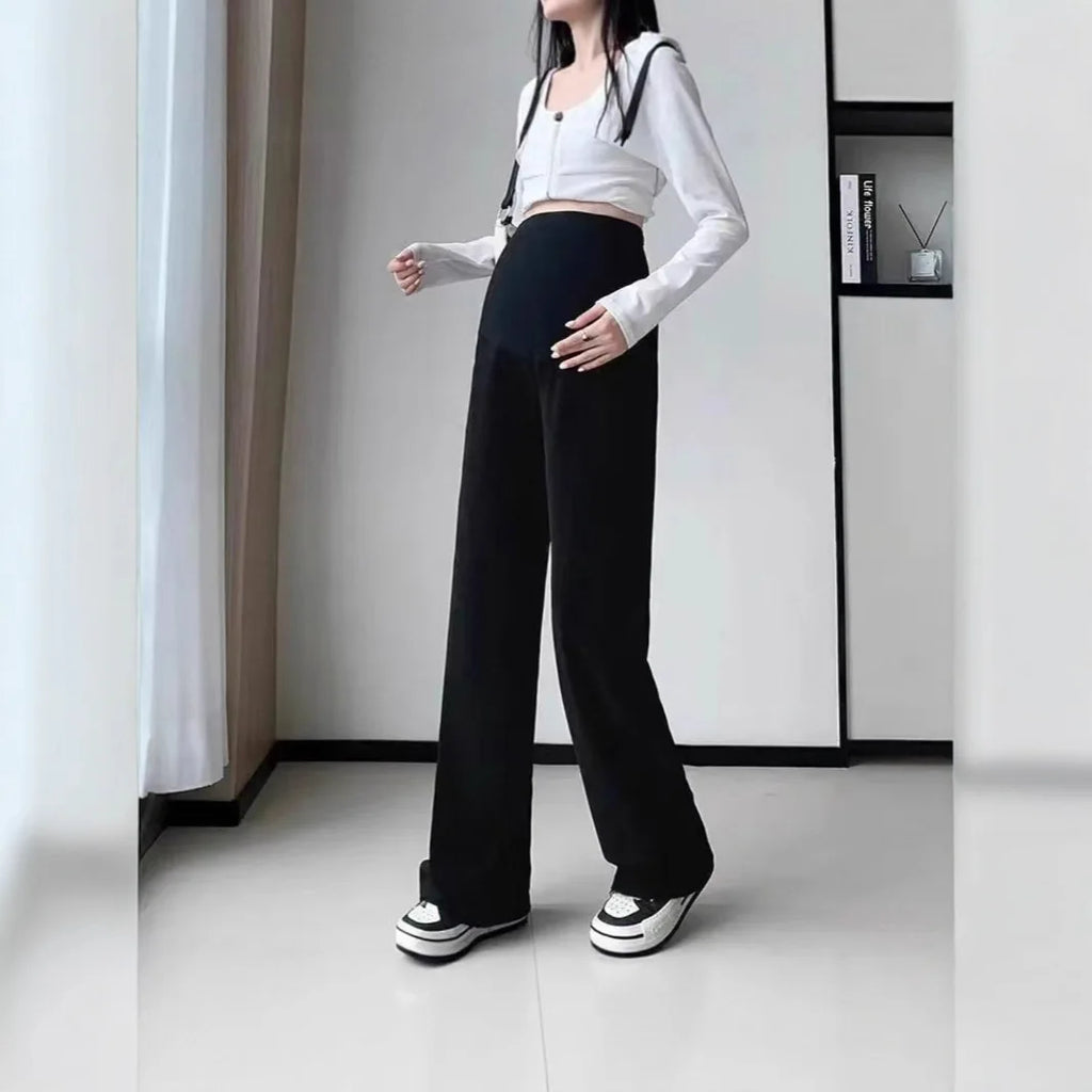 2026 Autumn Winter Maternity Pants Wide leg Loose Straight Elastic Waist Belly Long Trousers for Pregnant Women Youth Pregnancy