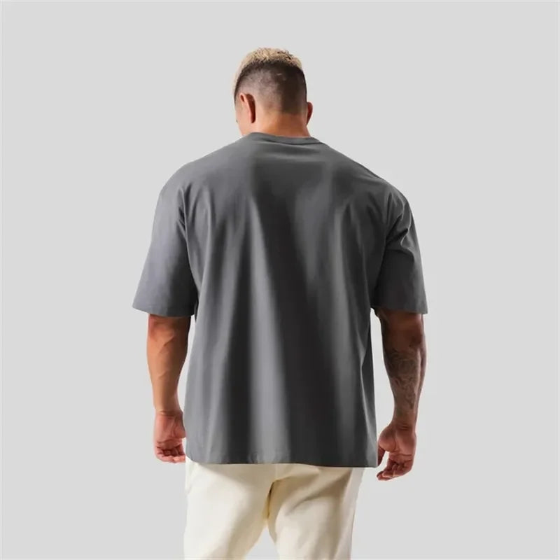 ONE POINT LYFT Print Big T Shirt Men Running Sport Gym Fitness Training Oversize 100% Cotton T-shirt Mens Bodybuilding Tee Tops