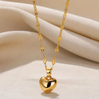 Punk Gold Color Heart Pendant Necklace for Women Stainless Steel OT Buckle Beaded Neck Chain Choker Y2K Jewelry Accessories