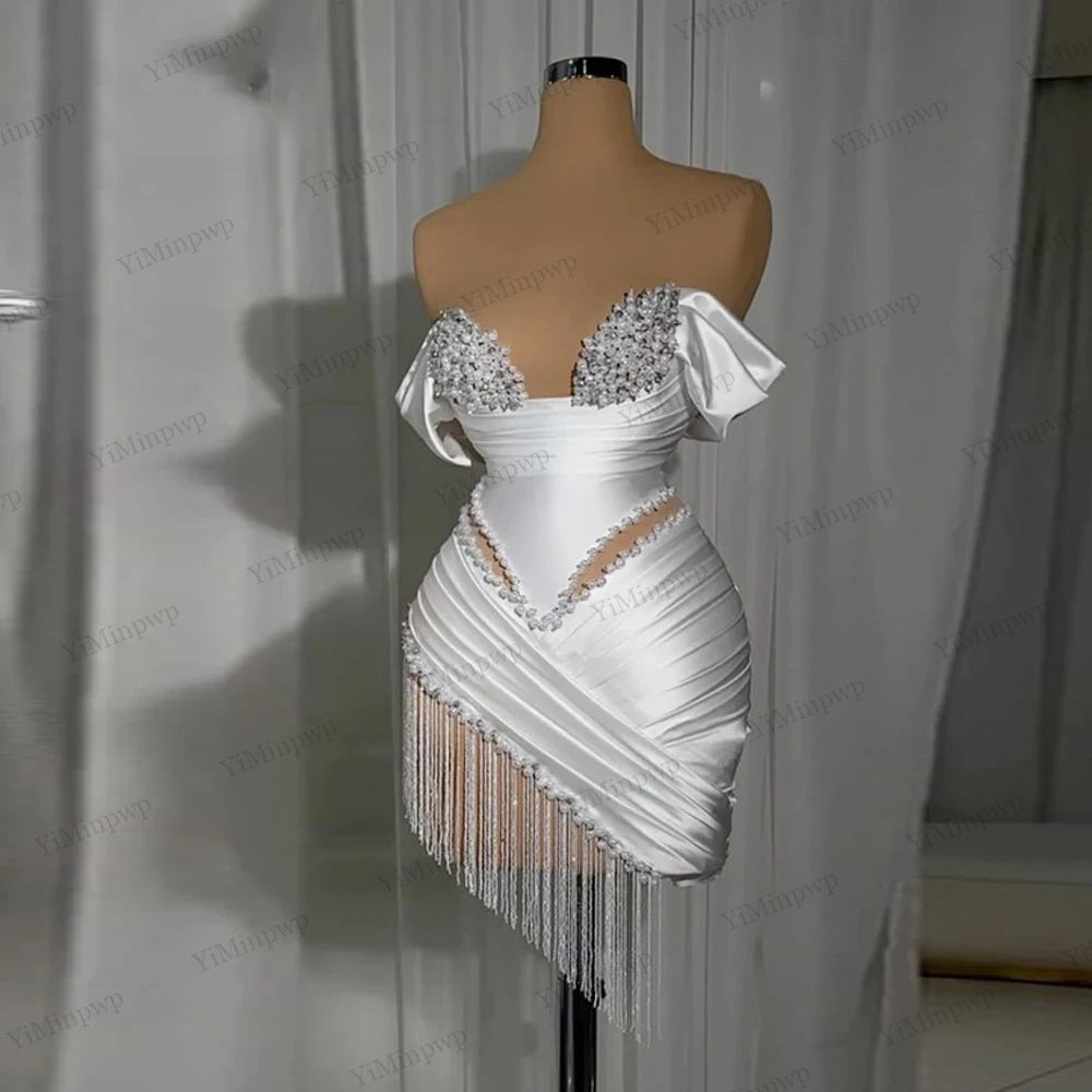 Crystal Ivory Cocktail Gown Pleat Straight Mini Homecoming Prom Dress Birthday Dress Satin Luxury 2026 Blackgirl Customized