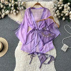 Japanese Kimono V-neck Printed Flower Bow Waist Shaping Cardigan Dress Women Clothing Loose Long Sleeve Vintage Sexy Lace-up New