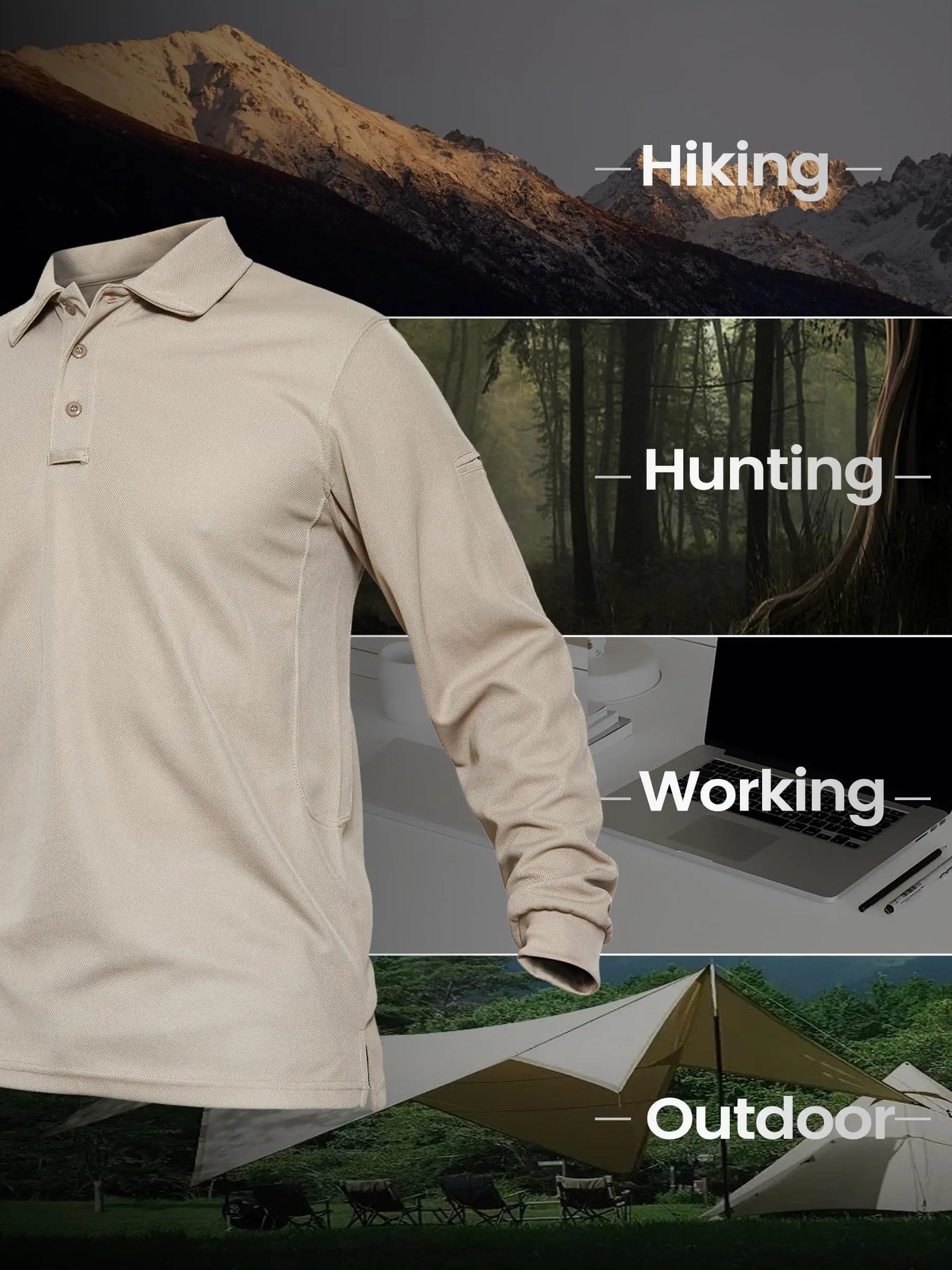 TACVASEN Men Outdoor T-shirts Work Polos Summer Quick Dry T-shirts Long Sleeve Lightweight Golf T-shirts Tee Tops