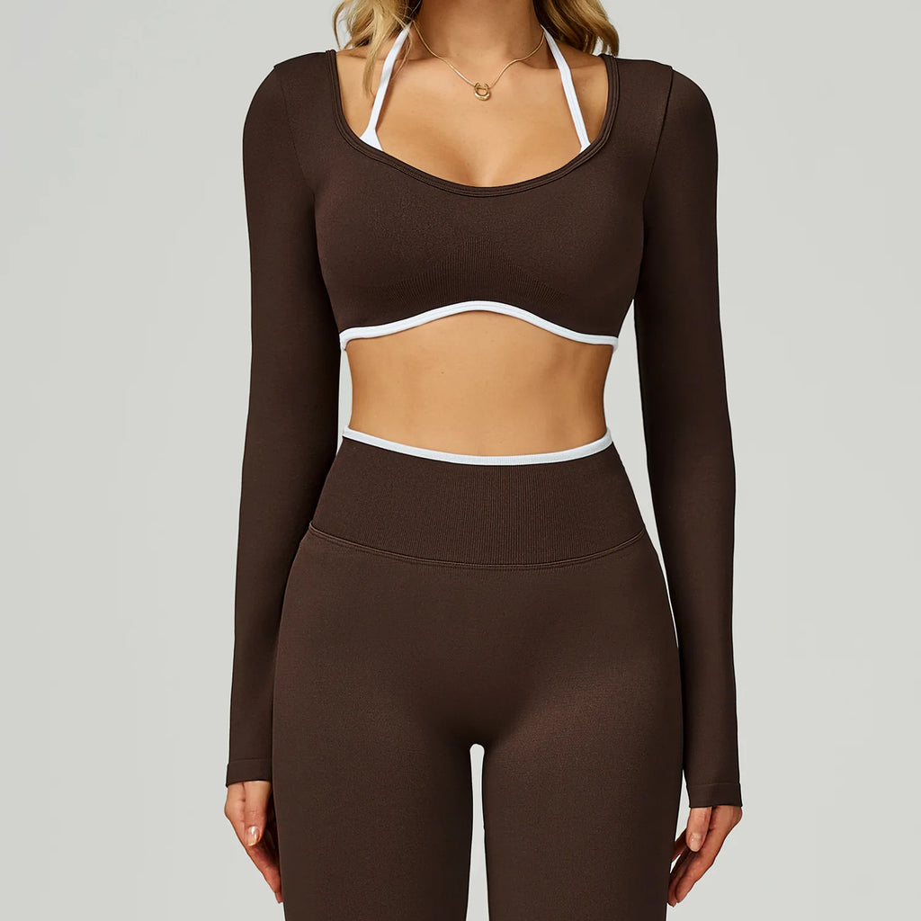 Seamless Yoga Long Sleeved Quick Dry T-Shirt Women Gym Top Women Fitness Sports Crop Top Ribbed Female Long Sleeve Yoga Clothing
