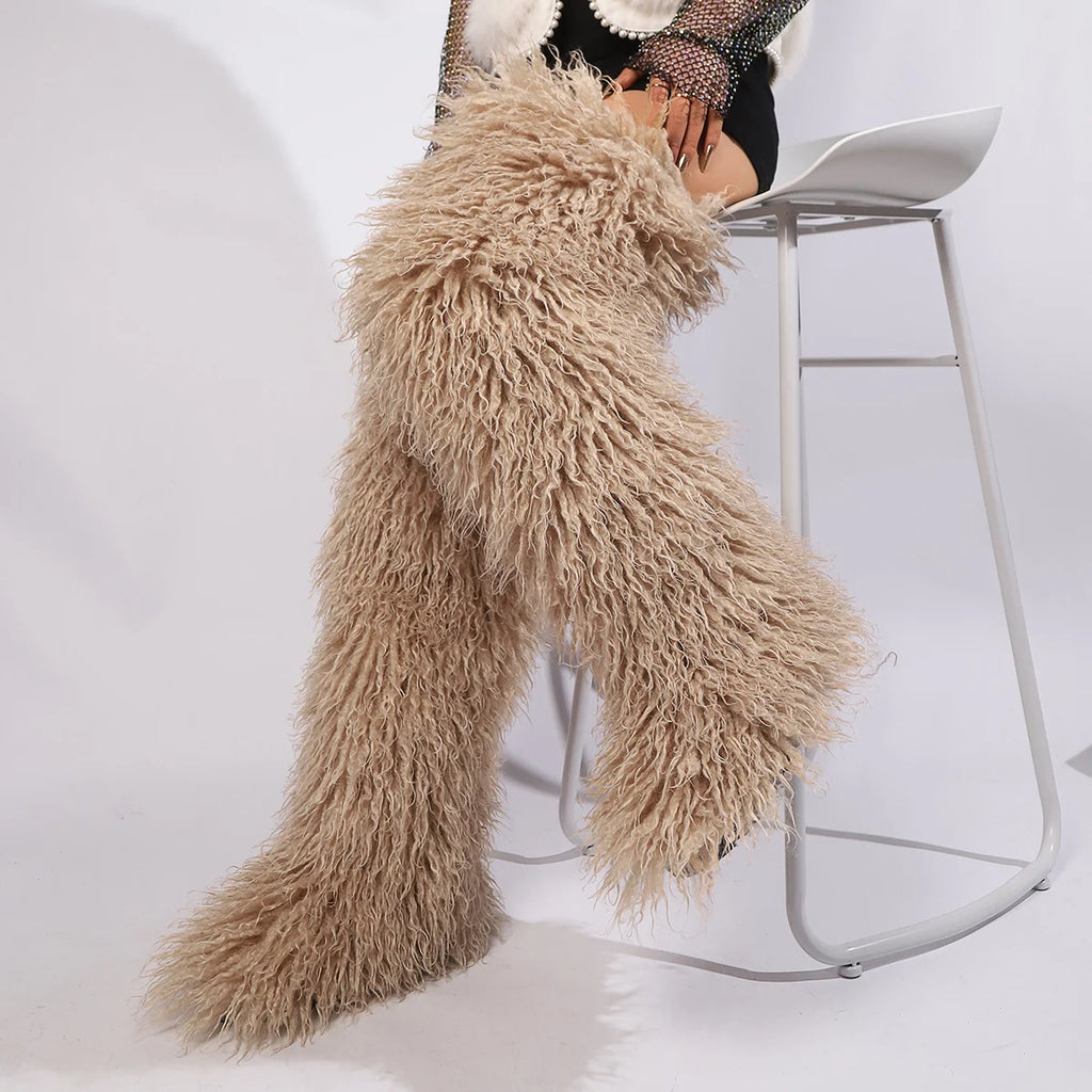 Women's Thigh High Mongolian Boots High Boots Winter New Fox Fur Snow Boots  Women's Boots Leg Warm Boots Non-Slip Soles