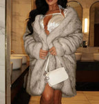 Popular faux fur women's coat jacket in autumn and winter warm and loose women's faux fur medium jacket