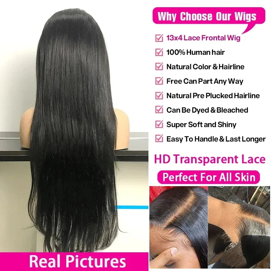 250 Density 40 44 Inch Bone Straight Hd Transparent 13x6 Lace Frontal Wig Brazilian 13x4 Hd Lace Front Human Hair Wigs For Women