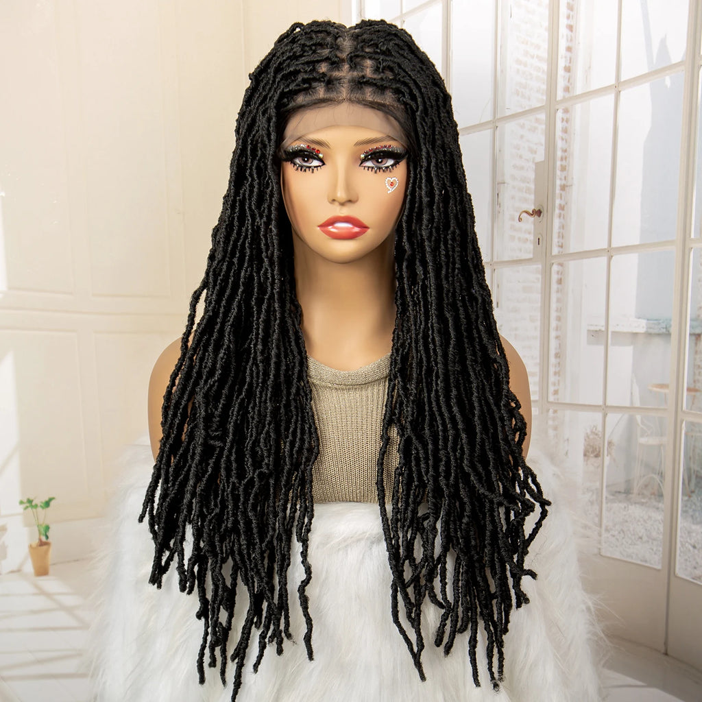 Synthetic Full Lace Locs Braided Wigs for Black Women 24 inches Knotless Box Dreadlock Braids Wig Lace Frontal Braiding Wig