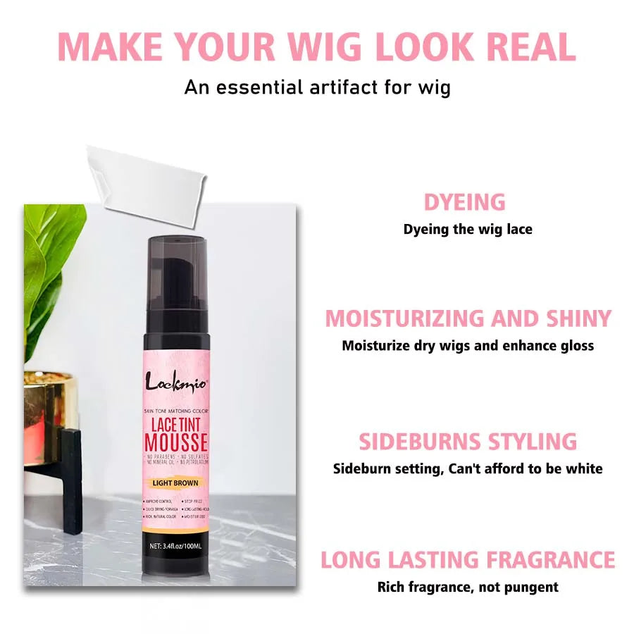 LOCKMIO Natural Lace Tint Spray Dyed Foam Mousse for Women 100ML Wigs Mesh Skin-fitting Invisible Colorant Cosplay Wig Dye Mist Secondary image