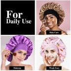 2pcs Women's Fashion Bonnet Large Wide Edge Elastic Hat Casual Silk Smooth Tint Suitable for Curled Straight Hair Sleeping Hat