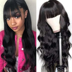 Body Wave Wigs with Bangs 3x1 Middle Part Lace Wig Human Hair Pre Plucked Body Wave Real Human Wigs with Bangs for Women 34 Inch