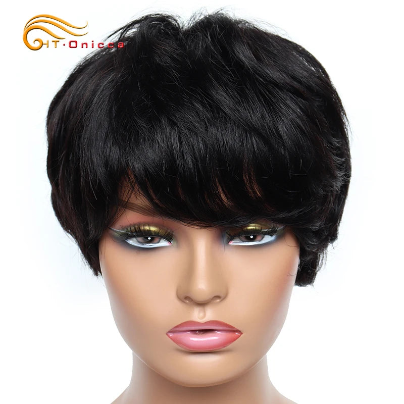 Cheap Human Hair Wigs Short Bob Pixie Cut Wig Human Hair For Women perruque cheveux humain Brazilian Hair Colored Wig With Bangs Secondary image