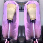 RONGDUOYI Pink Hair Layered Haircut Straight Lace Front Wigs Natural Hair Long Straight Cosplay Heat Fiber Synthetic Wig Purple