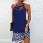 2024 Summer National Wind Positioning Printing Mesh Belt Sleeveless Casual Dress