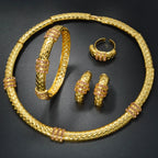 Luxury 18k Gold-Plated Women's Jewelry 4-Piece Round Necklace Bracelet Earrings Ring Gold Classic Dubai Wedding Gift