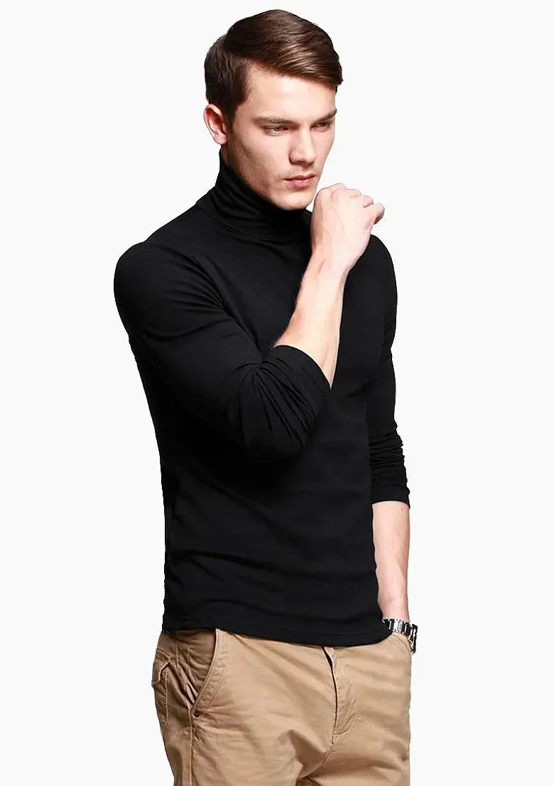 Korean Clothing Blouse Oversize Golf Wear Casual Full Cotton Men's Turtleneck Base Shirt Simple Solid Color Long Sleeve Tops Tee