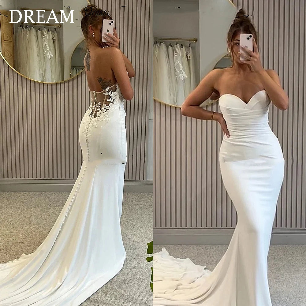 DREAM Customized Elegant Long Wedding Dresses Sweetheart Backless Floor-Length Mermaid Brides Dress Women Vestidos De Novias Main image