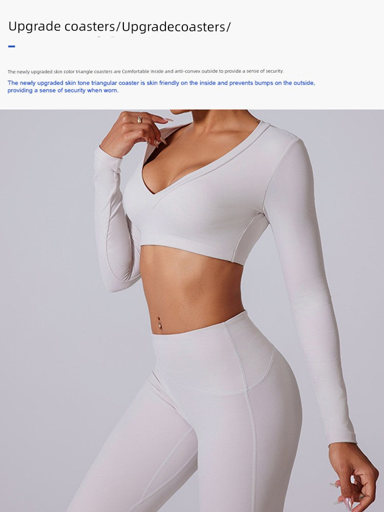 Beauty Back Workout Clothes Women's Long Sleeve Short Sexy V Neck 2026 New Arrival Fancy Yoga Clothing Top T-shirt with Chest Pad Secondary image