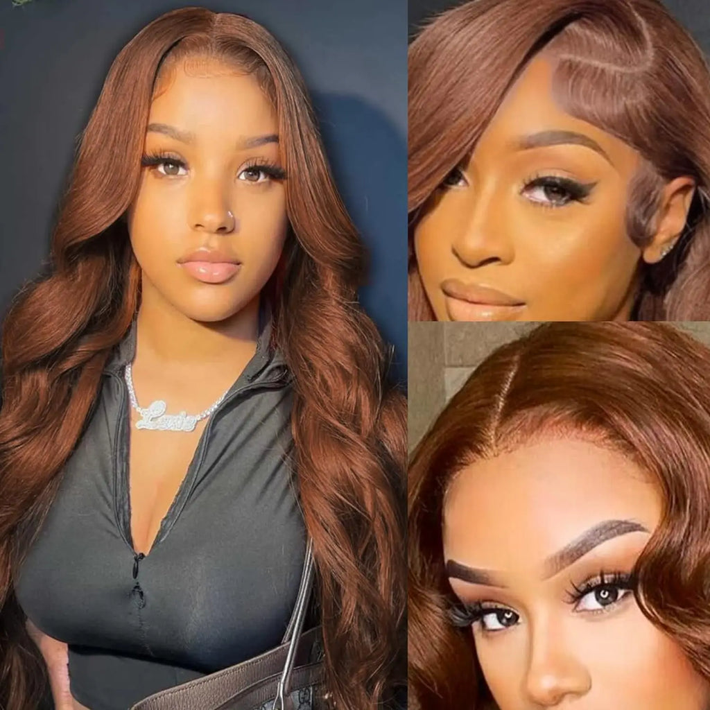 Body Wave Chocolate Brown Lace Front Wigs Human Hair Pre Plucked Brazilian Brown Virgin Hair Glueless HD Frontal Wig For Women