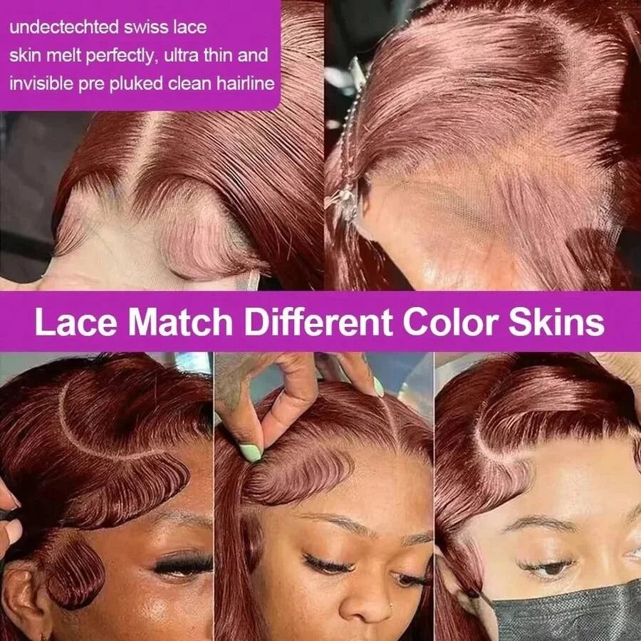 Chocolate Brown Body Wave Lace Front Wig Human Hair 220 Density Frontal Lace Wigs 30 Inch 13x6 HD Transparent Lace Human Wigs