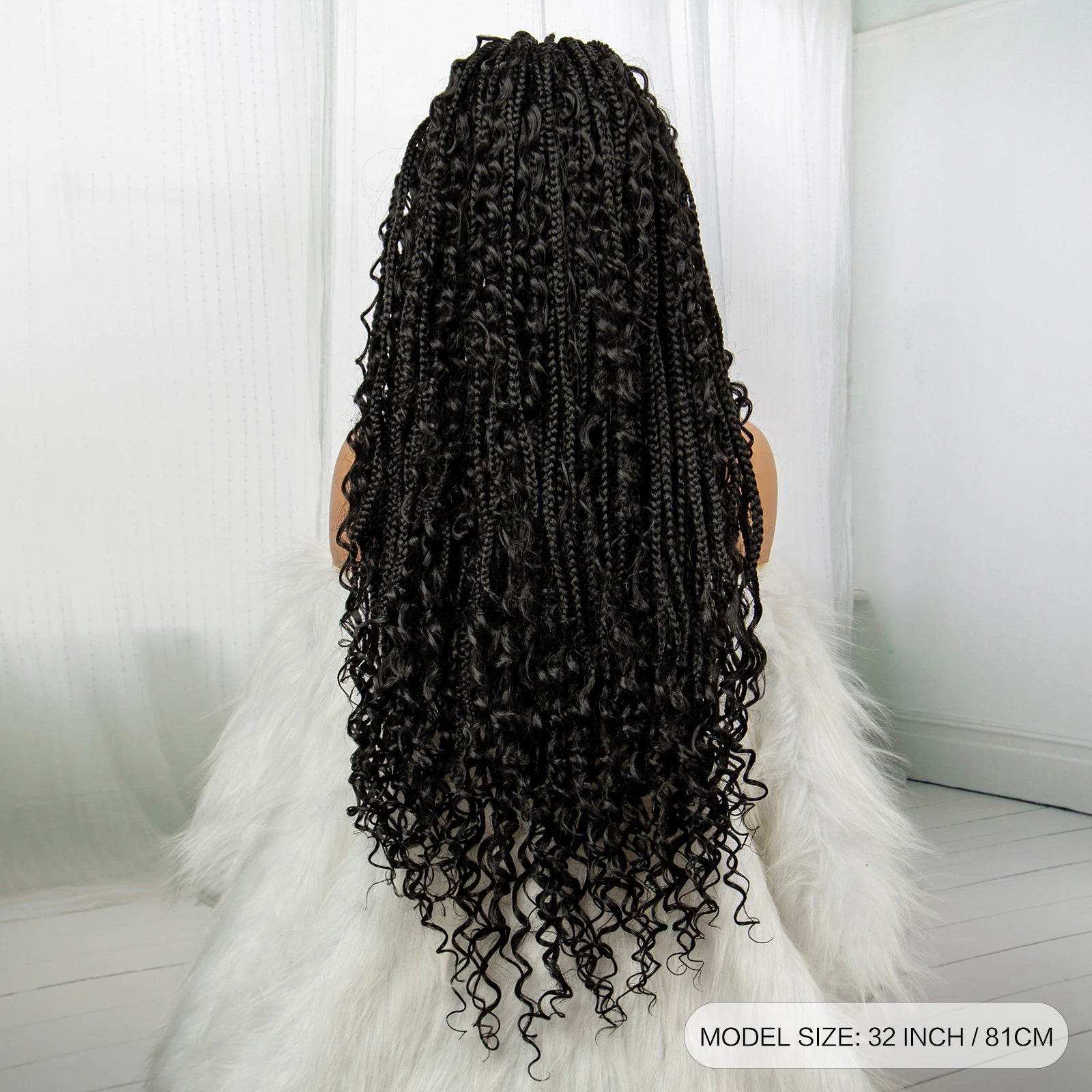 32inch Synthetic Boho Knotless Braided Wigs for Black Women Bohemian Box Braids Wigs Lace Front Braided Lace Wigs with Baby Hair