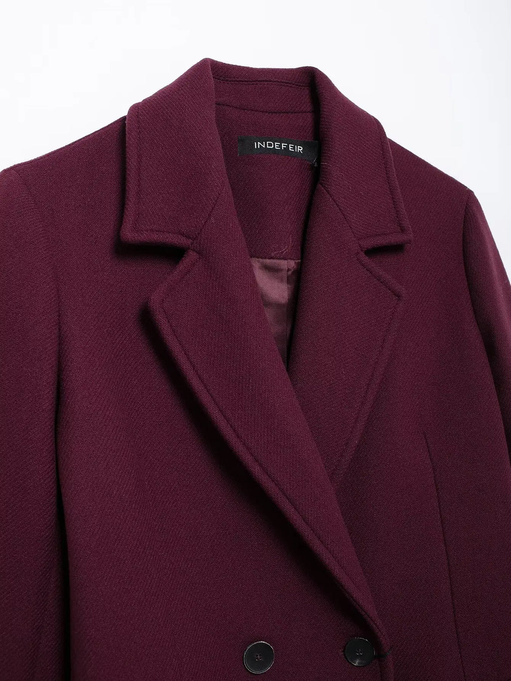 HH Women Fashion Burgundy Woolen Coat Double Breasted Long Sleeve Lapel Blends Jacket Autumn Winter High Street Outerwear