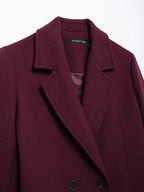 HH Women Fashion Burgundy Woolen Coat Double Breasted Long Sleeve Lapel Blends Jacket Autumn Winter High Street Outerwear