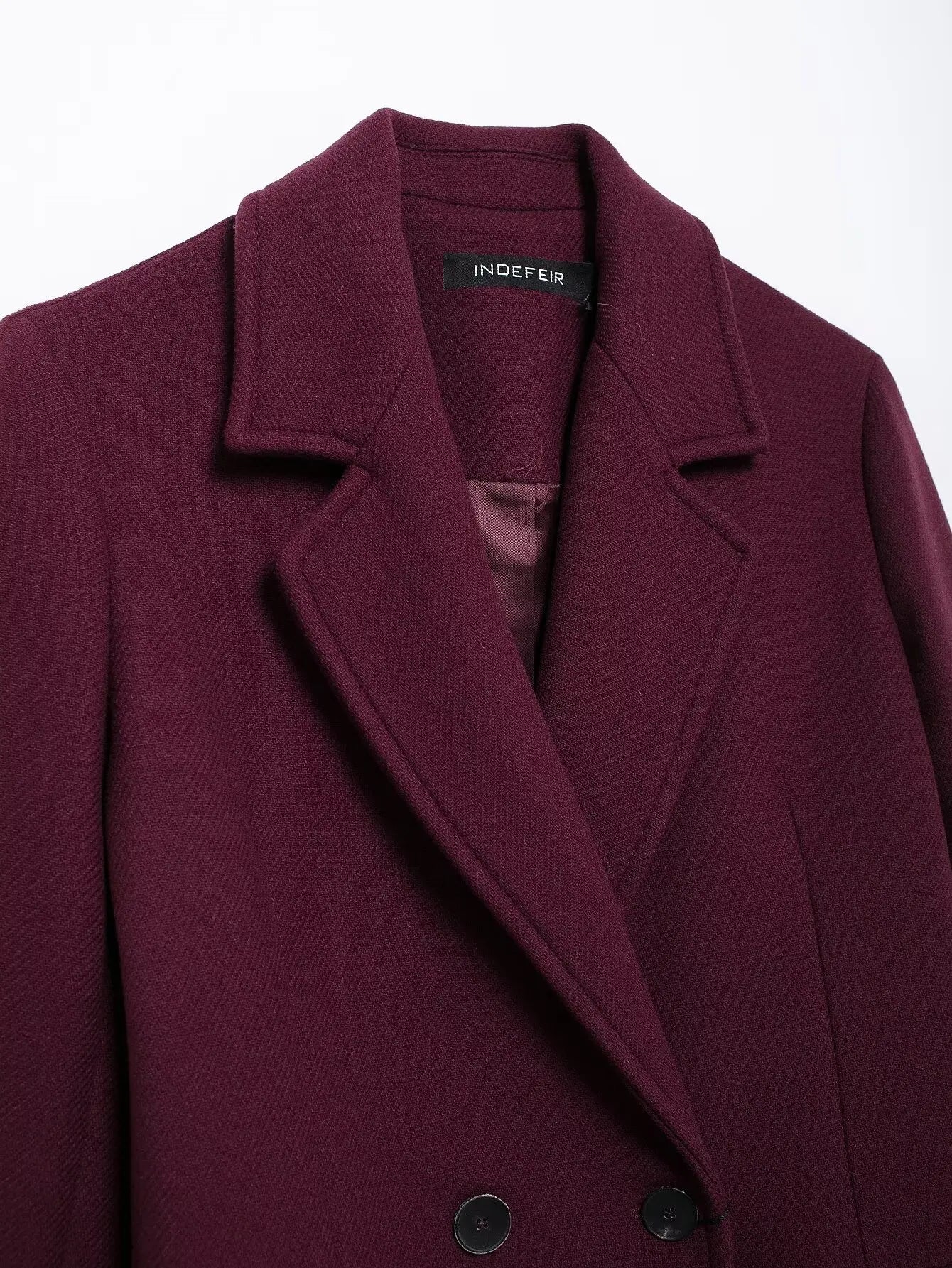 HH Women Fashion Burgundy Woolen Coat Double Breasted Long Sleeve Lapel Blends Jacket Autumn Winter High Street Outerwear