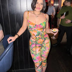 Floral Print Sexy Bodysuit Pant Set Hot Girl Sweetheart Backless Spaghetti Straps Top Elastic Waist Capri Pants Lady Outfit