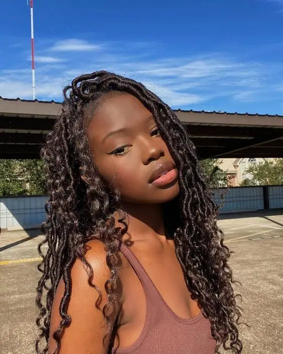 Synthetic Goddess Locs Crochet Hair Braids Curly Faux Locs Braiding Hair Extensions Wig For Women Black Hippie Boho Style