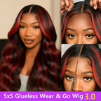 1B/99j Burgundy Highlight Lace Front Wig 30 Inch 5x5 Glueless Body Wave Wear And Go Wigs Brazilain Red Colored Human Hair Wigs