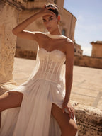 With Corset Beaded Lace Long Wedding Dress Romantic Sweetheart Neck Bridal Gown Customized Sexy High Slit Dresses For Bride