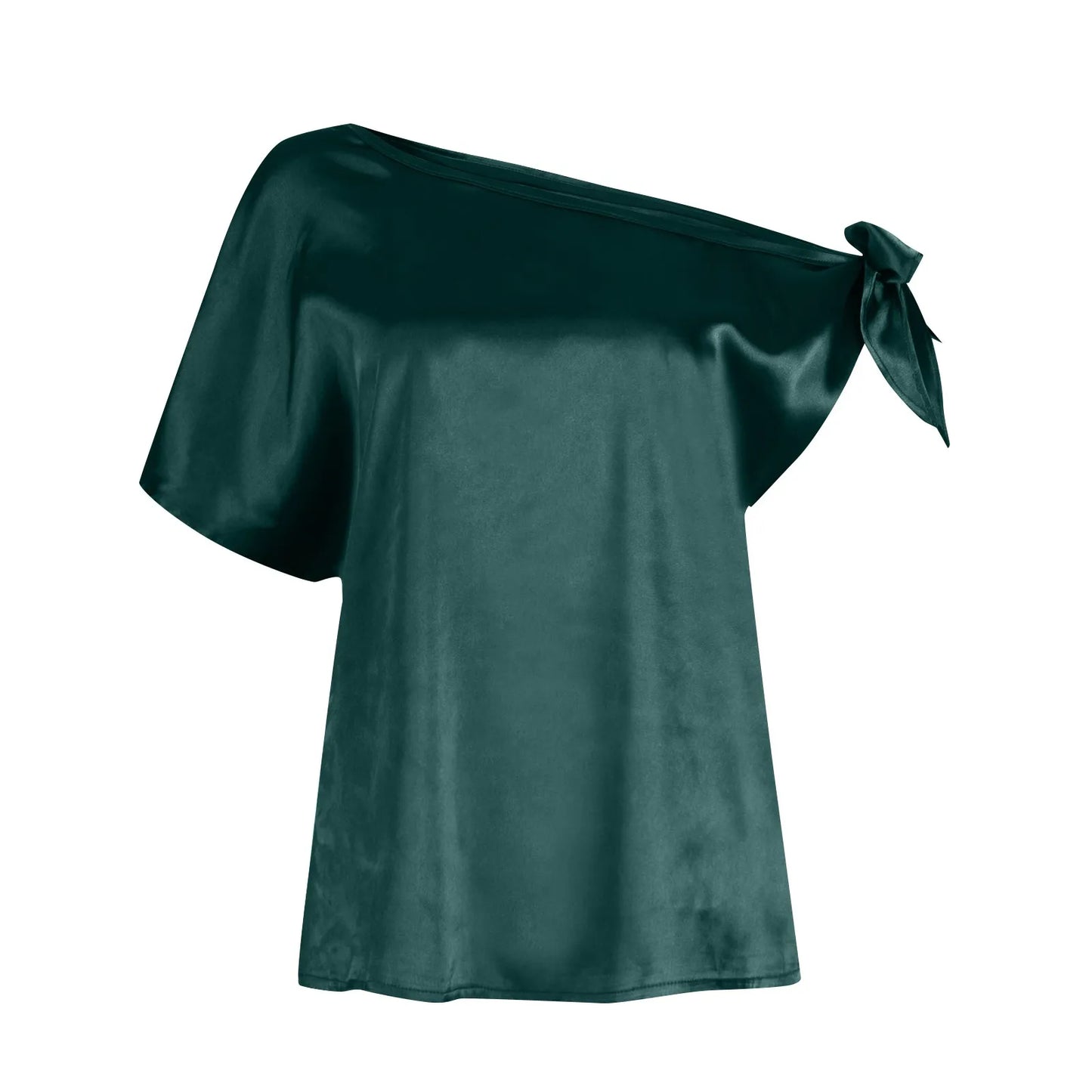 Womens Tops 2026 Pullover Fashionable And Sexy Women'S Solid Color Satin Pullover One-Shoulder Sleeveless Top топ летний