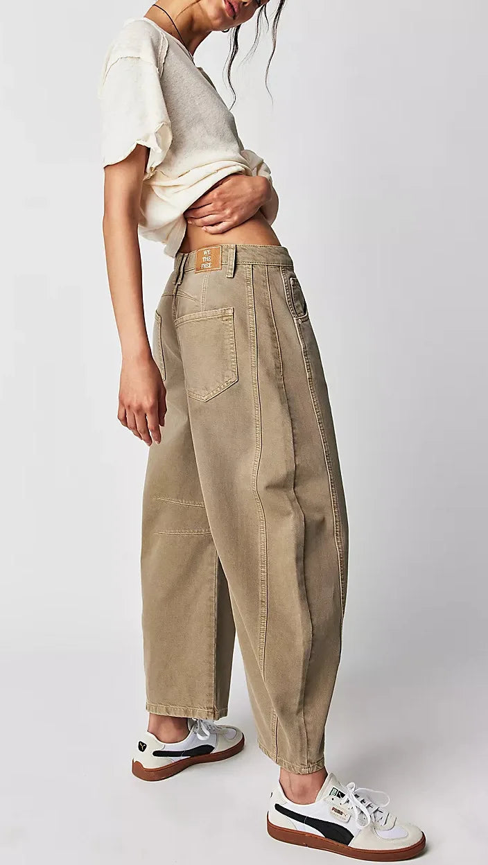 Midiross High Stretch Mid-Rise Barrel Jeans Fashion wide Leg Shape Women Casual Baggy Mid Waist Denim Pants