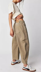 Midiross High Stretch Mid-Rise Barrel Jeans Fashion wide Leg Shape Women Casual Baggy Mid Waist Denim Pants