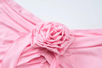 Women's Elegant Two Pieces Dresses Suits Flower Corset Top and High Slit Long Skirts Matching Sets Red Pink Vacation Outfit & 2026