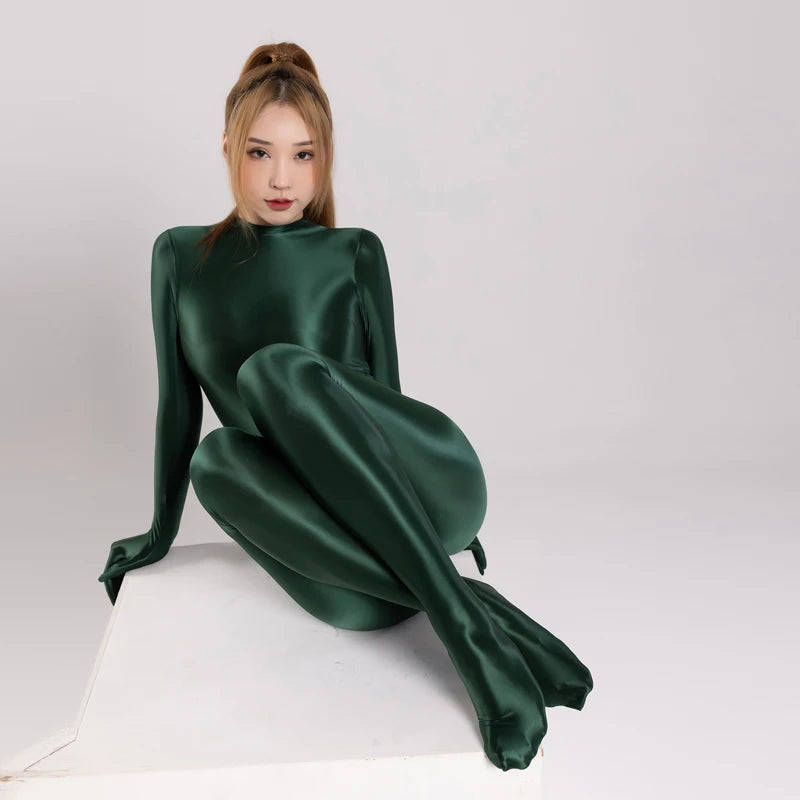 Sexy Women Bodysuit One-piece Swimsuit Silky Tights Shiny Pantyhose Wetsuit Yoga Zentai Plus Size cycling Overalls Jumpsuits