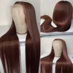 Chocolate Brown Straight 13X6 Hd Lace Frontal Wig Colored 100% Human Hair 13X4 Lace Front Wigs For Women Preplucked 30 36 Inch