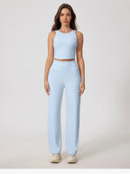 New Women Sportswear Yoga Set Sport Suit Gym Workout Clothes Gym Vest Crop Top High Waist Straight leg Pants Fitness Sports Wear