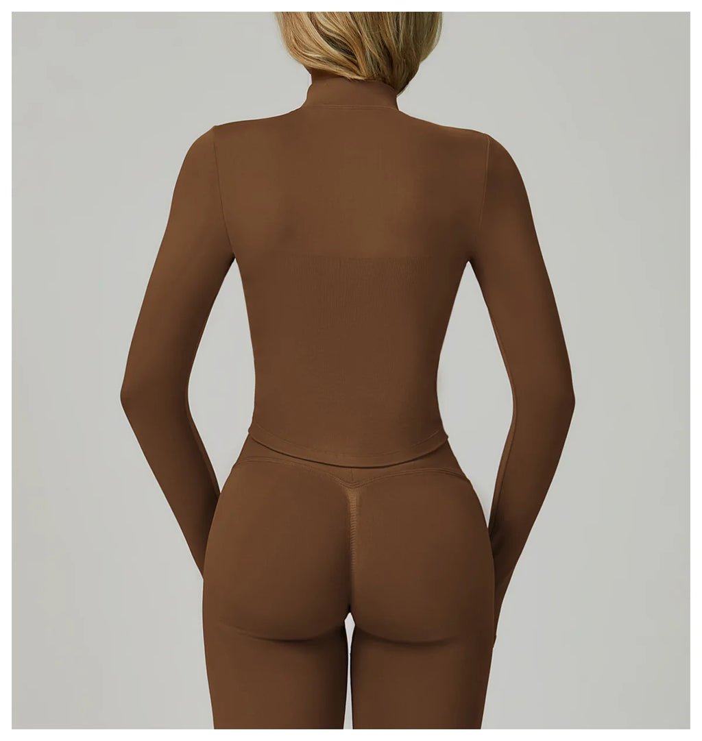 New Women Seamless Zipper Jacket Yoga Long Sleeved Gym Top Yoga Push Up Jacket Fitness Running Workout Sport Coat Women's Shirts