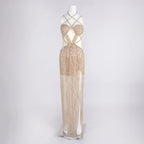 Sexy Gold Sequin Evening Dresses for Women – Luxury Crystal Beaded Prom Dress with High Slit Formal Party Mermaid Gown for Gala