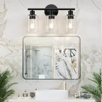 3-Light Bathroom Light Fixtures, 17.23" Black Modern Vanity Lights with Clear Glass Shade, Bathroom Wall Lamp for Mirror Kitche