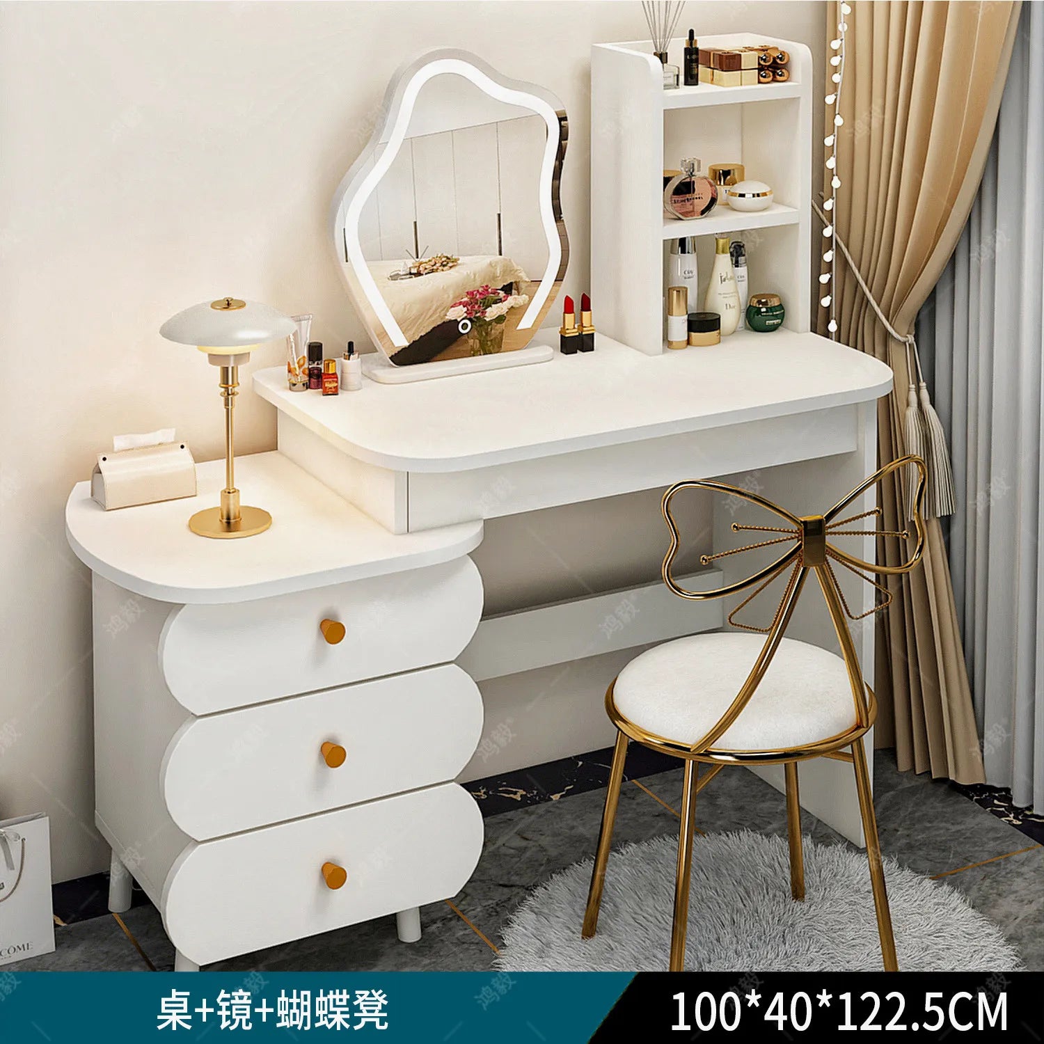 Bedroom Mirror Dressing Table Desk White Drawers Light Makeup Vanity Wood Room Penteadeira Com Espelho Dresser Furniture
