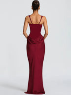 Mozision Elegant Backless Sexy Maxi Dress Women Gown Fashion Square Collar Sleeveless Skinny Ruched Club Party Long Dresses