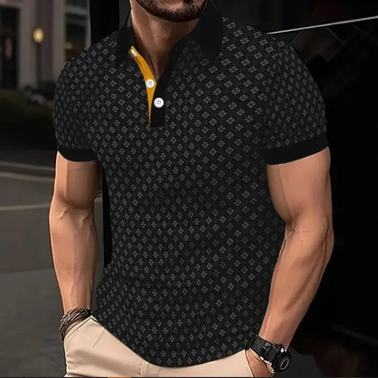 High Quality Men Polo Shirt Stripes Short Sleeve T-shirt Male Breathable Tops Business Turn Down Collar Streetwear Luxury Brand Secondary image
