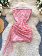 SINGREINY French Strapless Sexy Short Dress 2025 Heart Hollow Out Beading Sundress Backless Corset Lace Beach Mini Dress