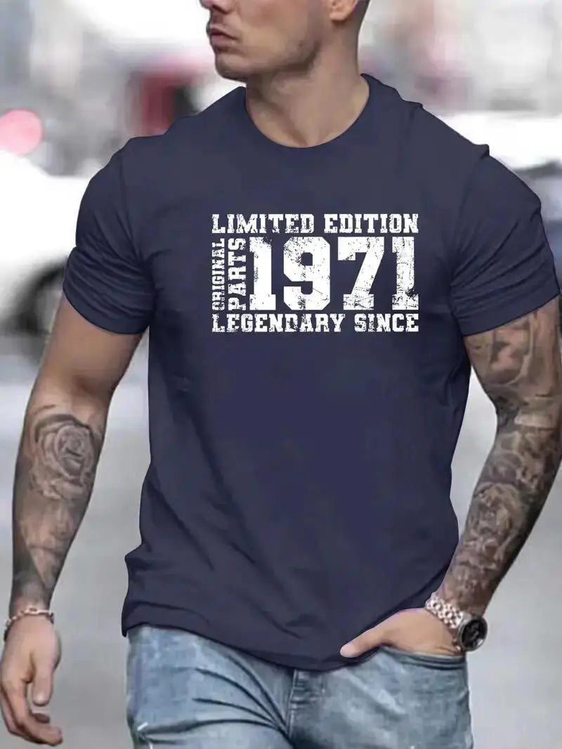 " LIMITED 1971 EDITION" Letters Print Casual Crew Neck Short Sleeve Tops For Men,Quick-drying Comfy Casual Summer T-Shirt