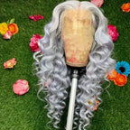 Charisma Synthetic Lace Front Wigs For Women Long Curly Lace Front Wig Natural Hairline Pre Plucked Pink Grey Wig Cosplay