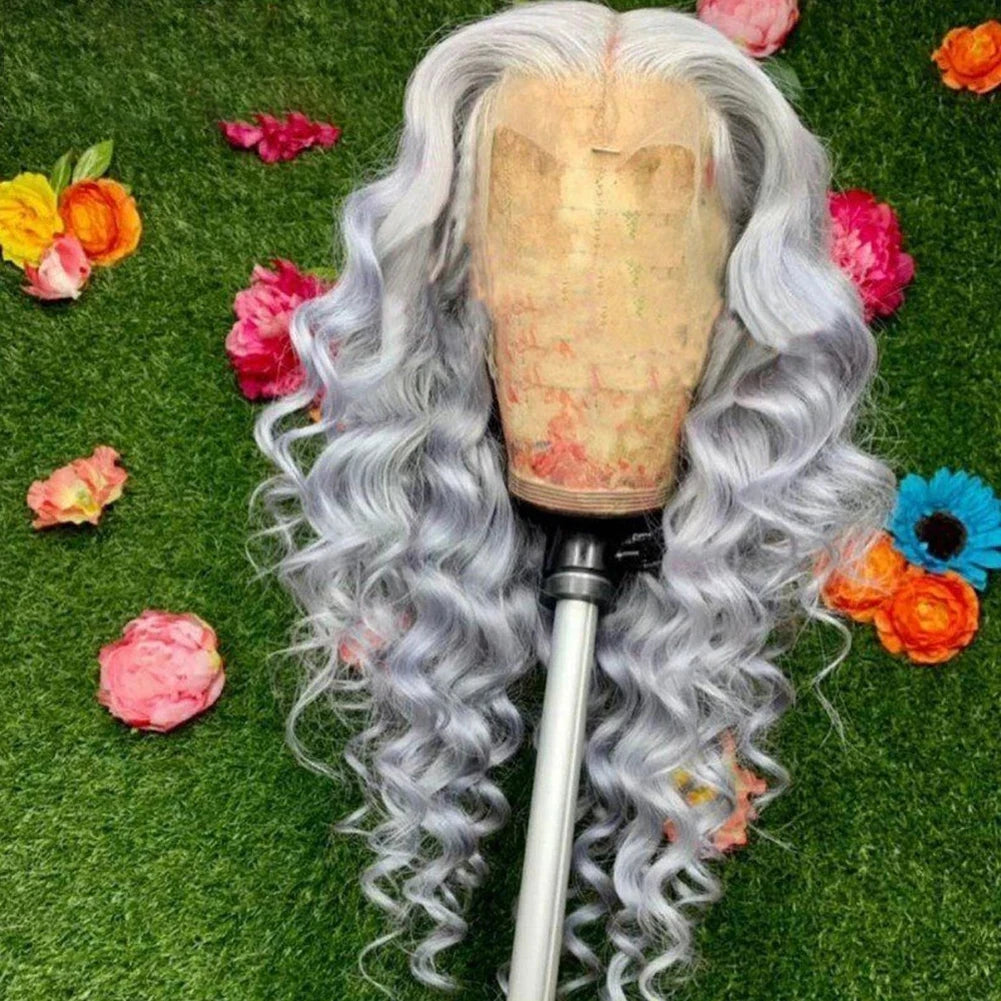 Charisma Synthetic Lace Front Wigs For Women Long Curly Lace Front Wig Natural Hairline Pre Plucked Pink Grey Wig Cosplay