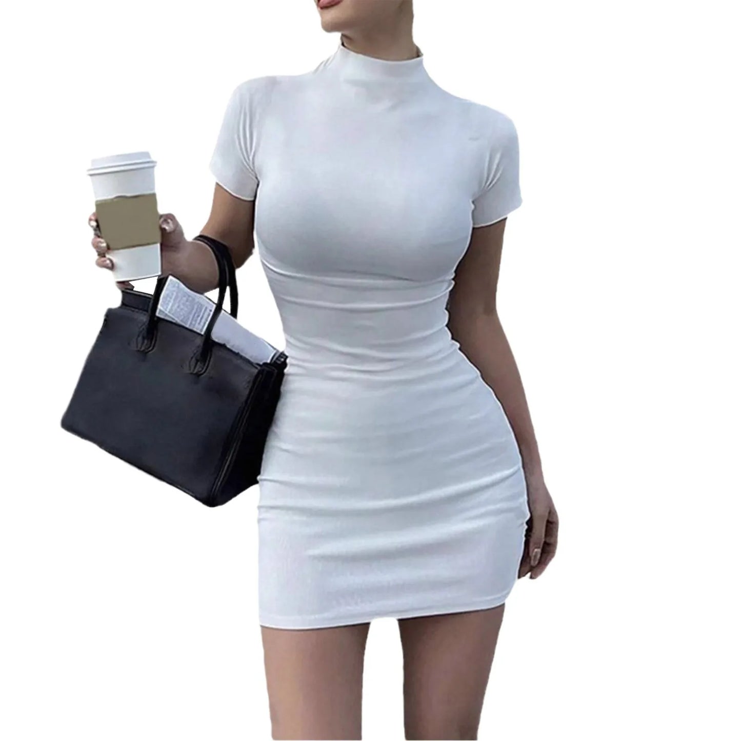 Bodycon Dresses For Women 2024 High Neck Thigh Length Short Sleeve Fitted Women'S Valentines Going Out Club Date Night Outfit